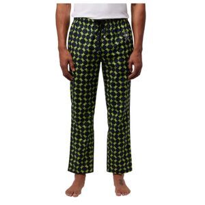 Psycho Bunny Logo Print Cotton Poplin Lounge Pants PJ Navy and Neon Green Sz XL